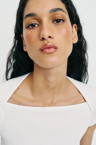 SLIM FIT SQUARE NECK T-SHIRT - White by Zara - Image 2