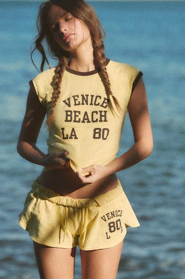 ШОРТЫ ИЗ ФЛАМЕ С ЗАВЯЗКАМИ — СВЕТЛО-ЖЕЛТЫЙ от Zara