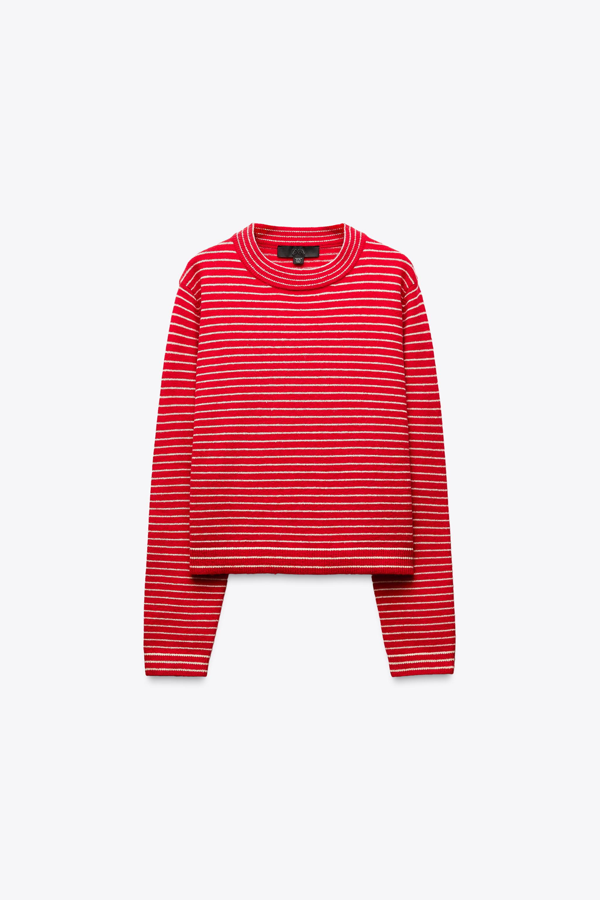 ストライプ柄ショートニットセーター - レッド/ホワイト | ZARA