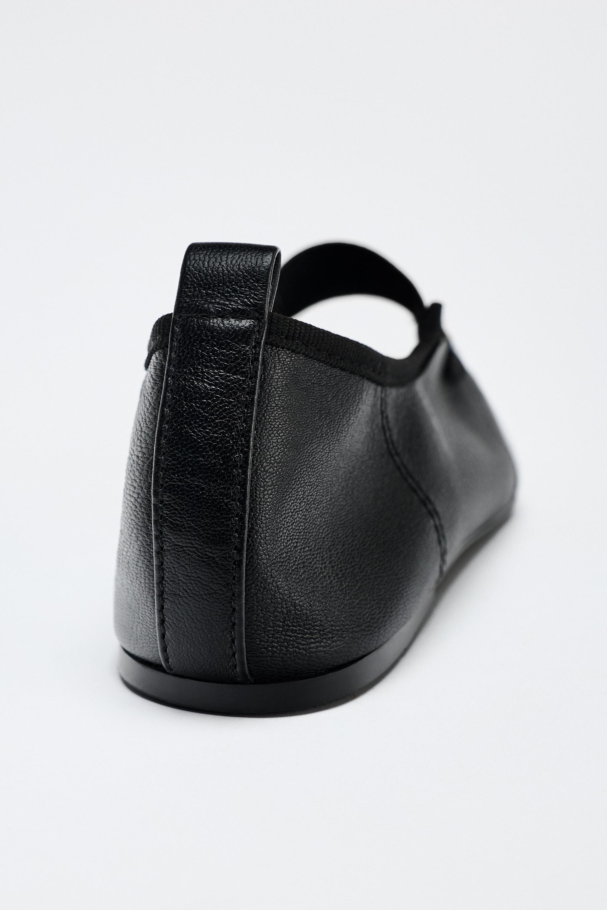 ストレッチ入りレザーバレリーナシューズ - ブラック | ZARA
