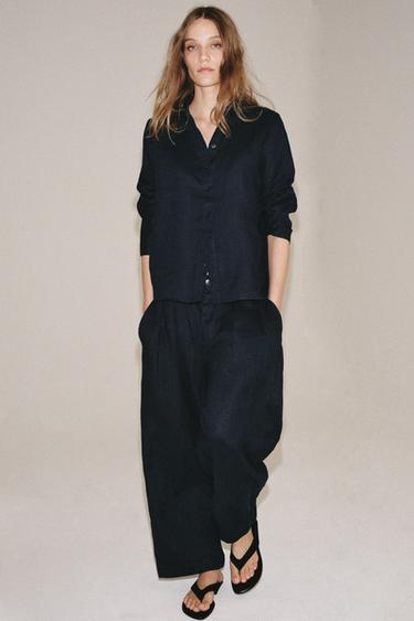 ΠΑΝΤΕΛΟΝΙ ΜΕ ΠΙΕΤΕΣ ΑΠΟ ΛΙΝΟ ZW COLLECTION - Μπλε του Zara