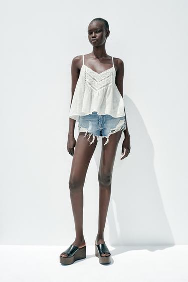 Zara MID-RISE DENIM SHORTS - Blue