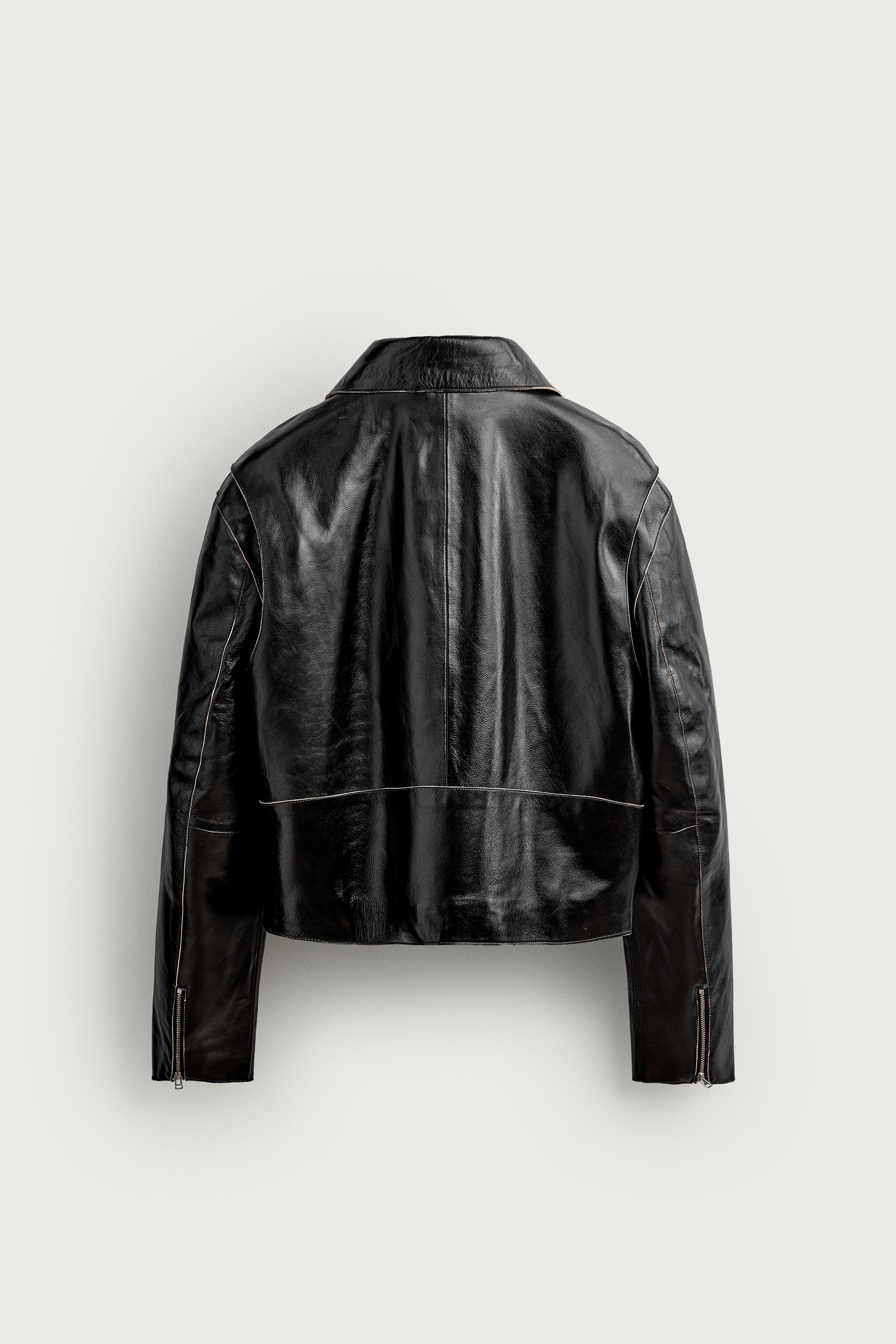 クロップドフィット レザー ジャケット - ブラック | ZARA Japan / 日本