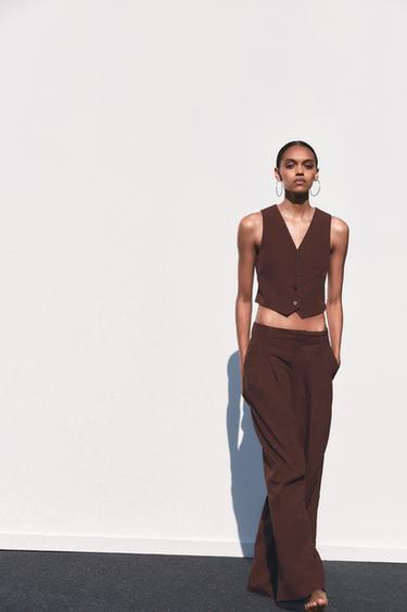 PANTALÓN PLIEGUES - Marrón oscuro de Zara