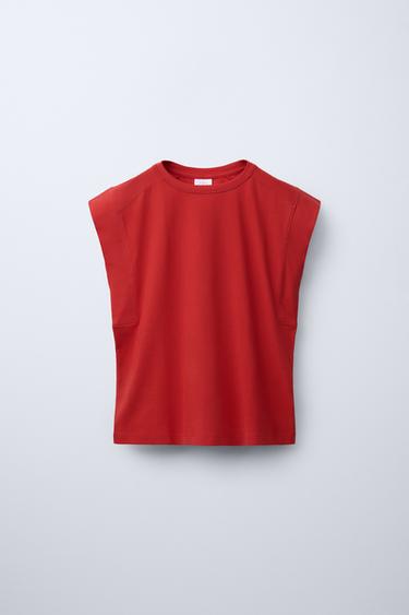 PLAIN T-SHIRT WITH TAB - Intense red by Zara - Image 0