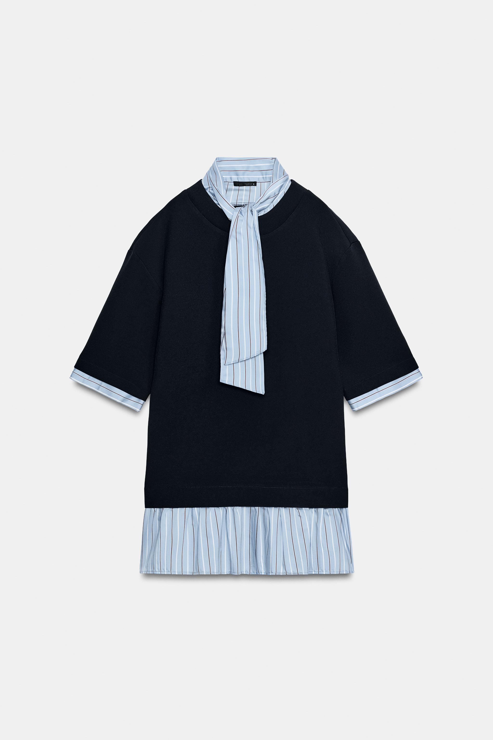 CONTRAST TIE-DETAIL MINI DRESS