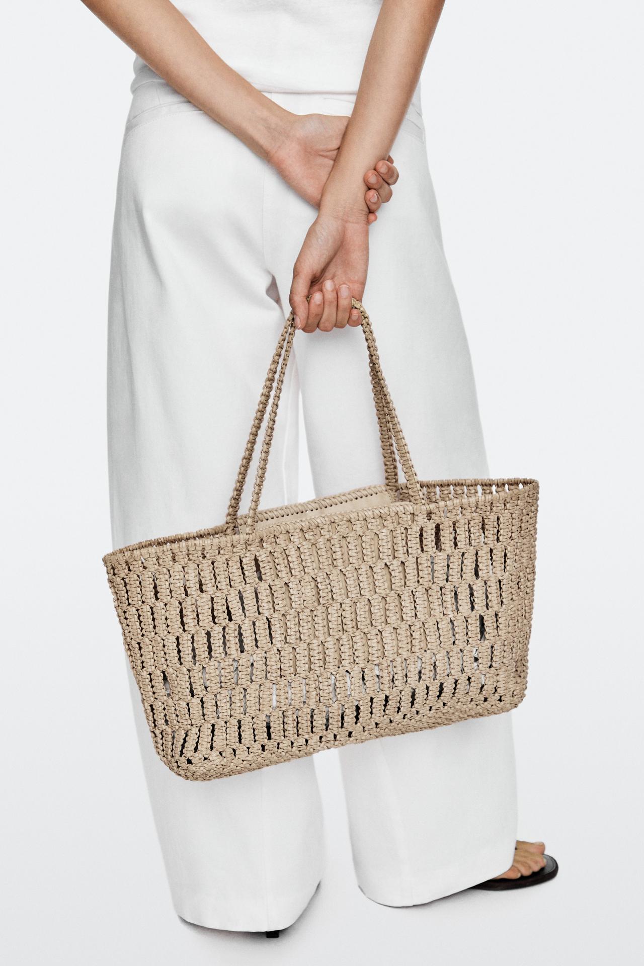 Braided nappa leather shopper bag — White