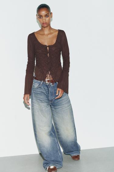 GATHERED TIE TOP - Brown by Zara - Image 0