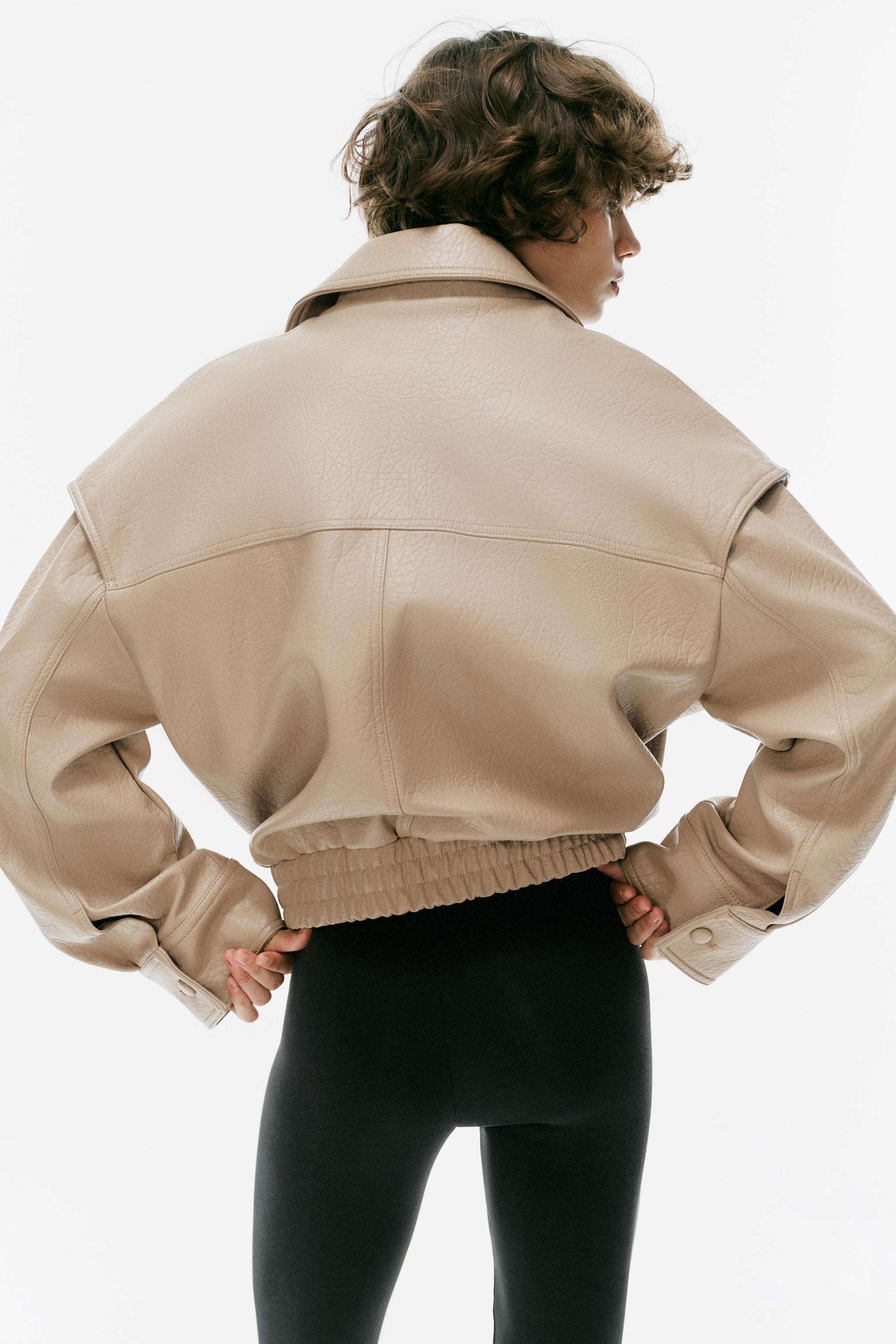 Zara Suni Deri Bomber Ceket görsel 4