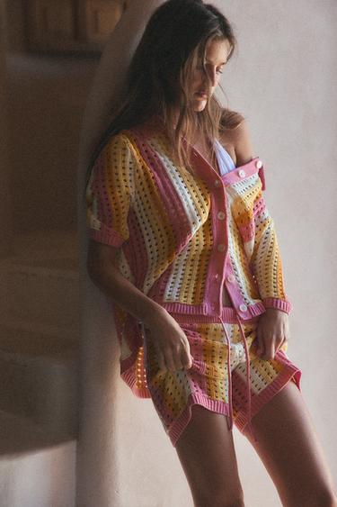 STRIPED CUTWORK KNIT SHORTS - Multicoloured by Zara