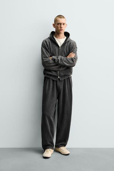 WASHED ZIP-UP HOODIE - Dark anthracite by Zara