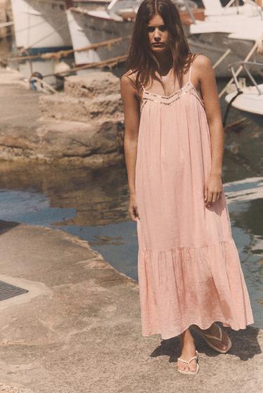 GAUN MIDI CHIFFON PAYET - Jingga neon dari Zara