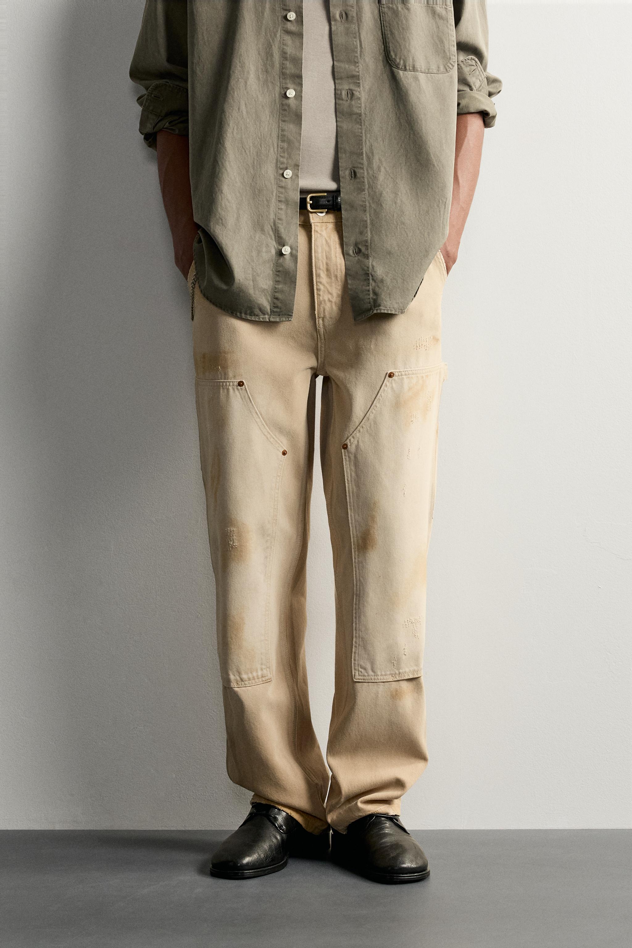 VINTAGE EFFECT CARPENTER PANTS — Ecru