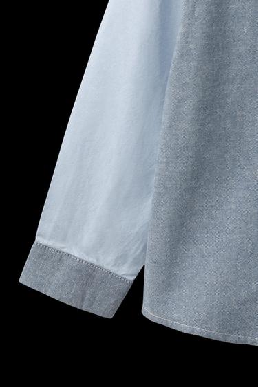 Zara PATCHWORK OXFORD POCKET SHIRT - Blue
