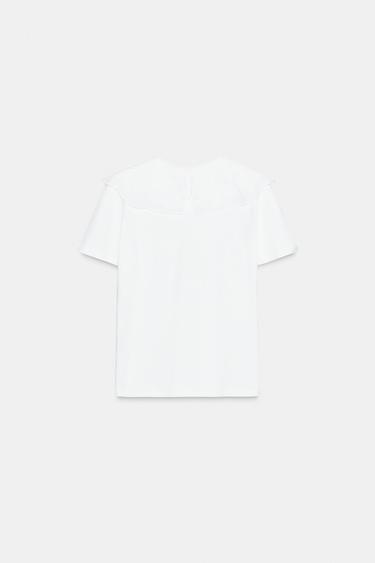 EMBROIDERED PETER PAN COLLAR T-SHIRT - White by Zara - Image 5