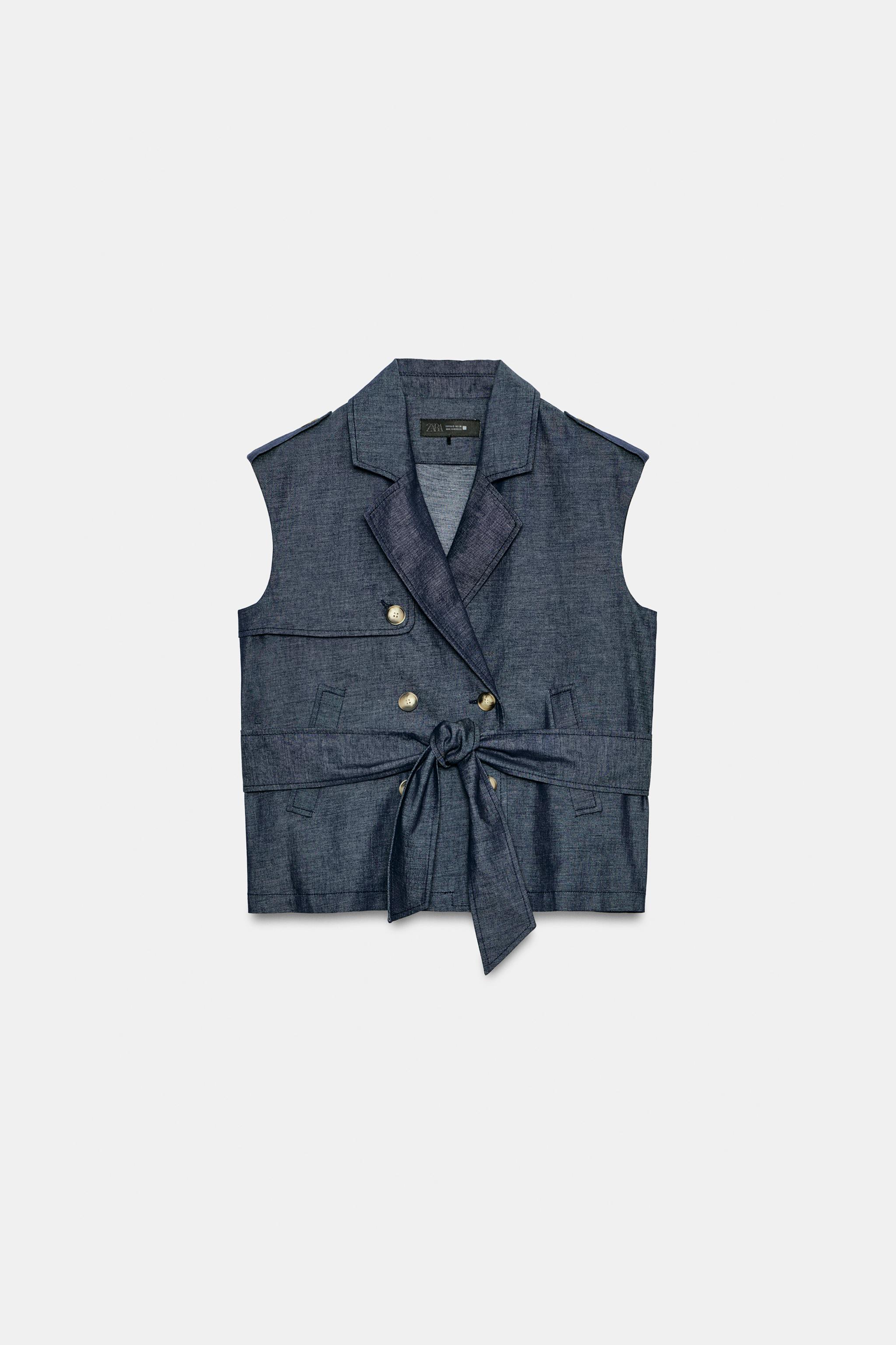 Женские жилеты Zara BELTED LINEN VEST — фото 8