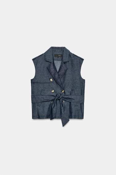 GILET CEINTURÉ EN LIN - Indigo de Zara - Image 7
