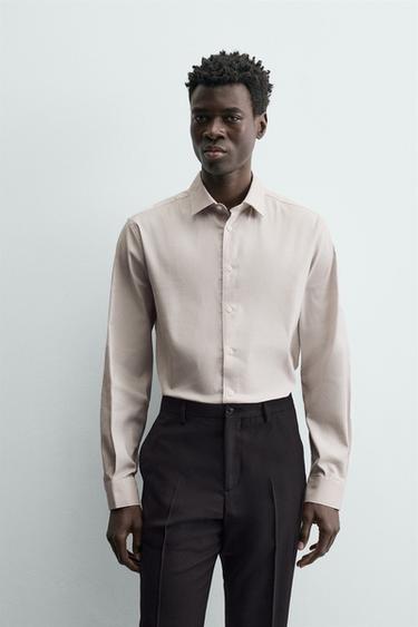 Zara SLIM FIT TEXTURED SHIRT - Beige