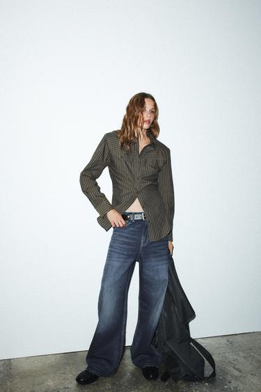 قميص بوبلين مخطط - بني-أزرق by Zara