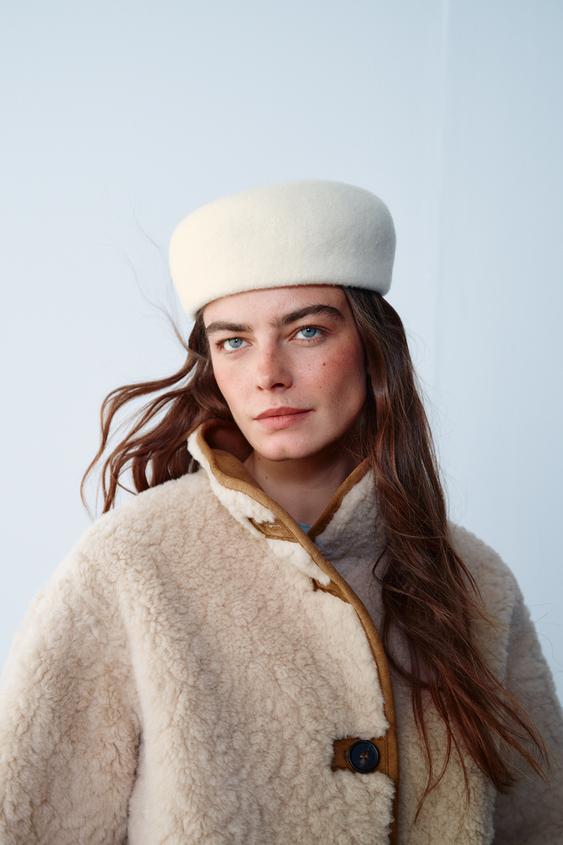 Zara WOOL BLEND PILLBOX HAT - Ecru - Image 0