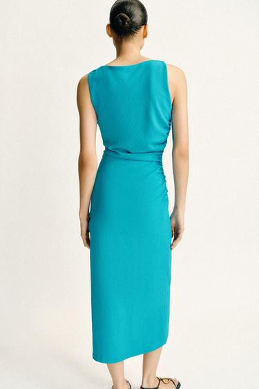 ROBE MI-LONGUE DRAPÉE À DÉCOR DORÉ - Turquoise de Zara - Image 5