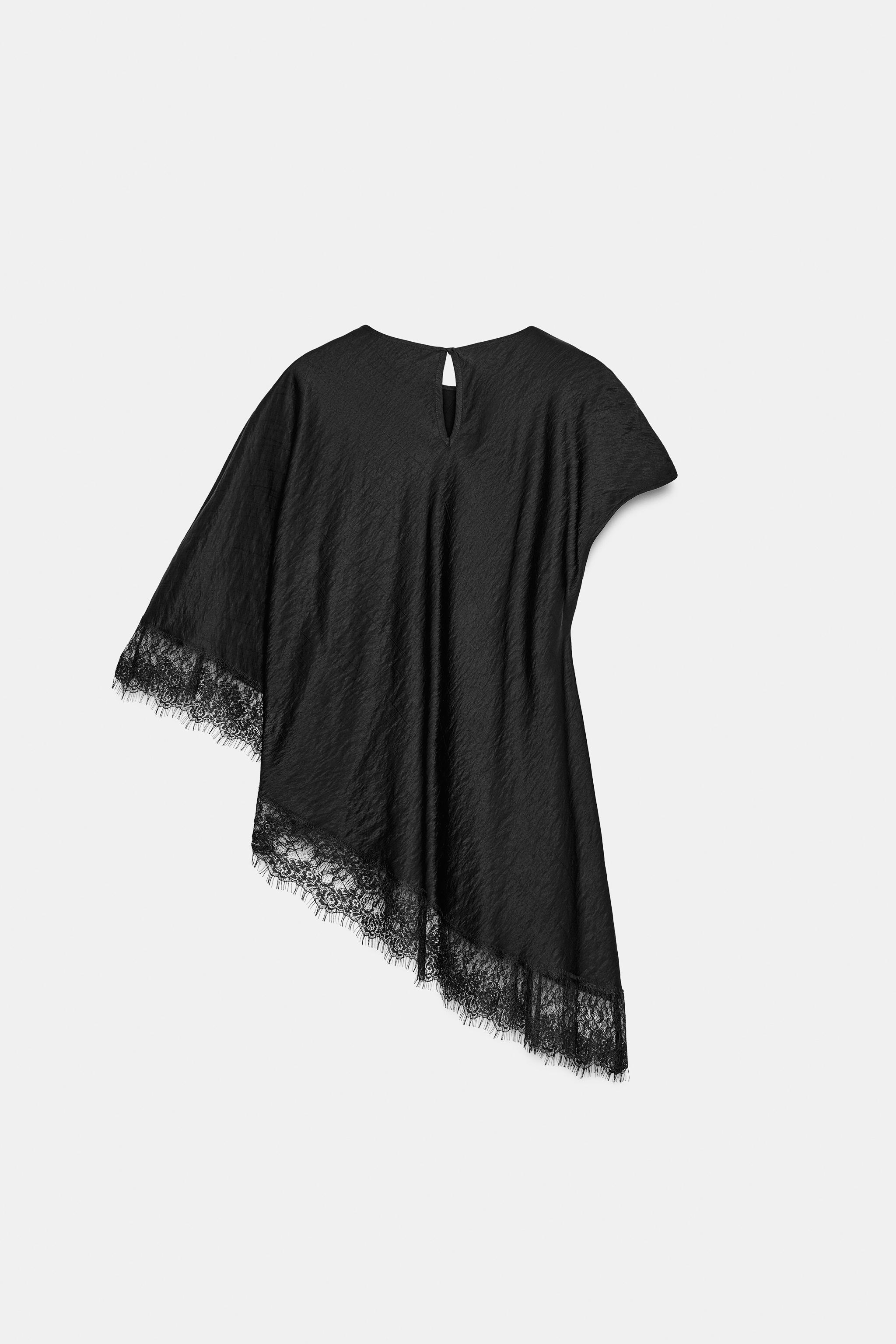 TOP SATINÉ ASYMÉTRIQUE DENTELLE