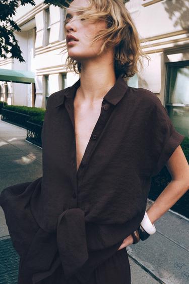 WIDE-LEG TROUSERS WITH ELASTIC WAIST - Brown by Zara - Image 1