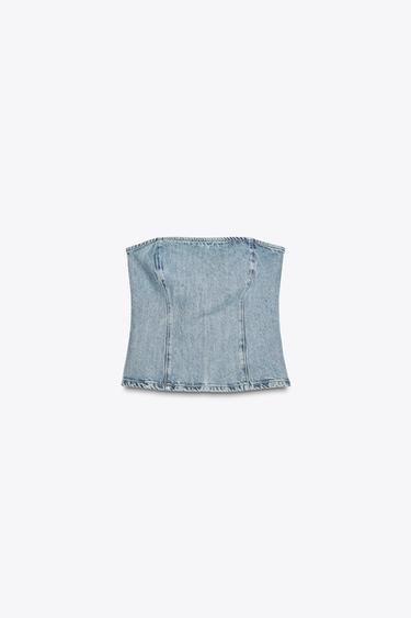 TRF DENIM BANDEAU TOP - Light blue by Zara - Image 4