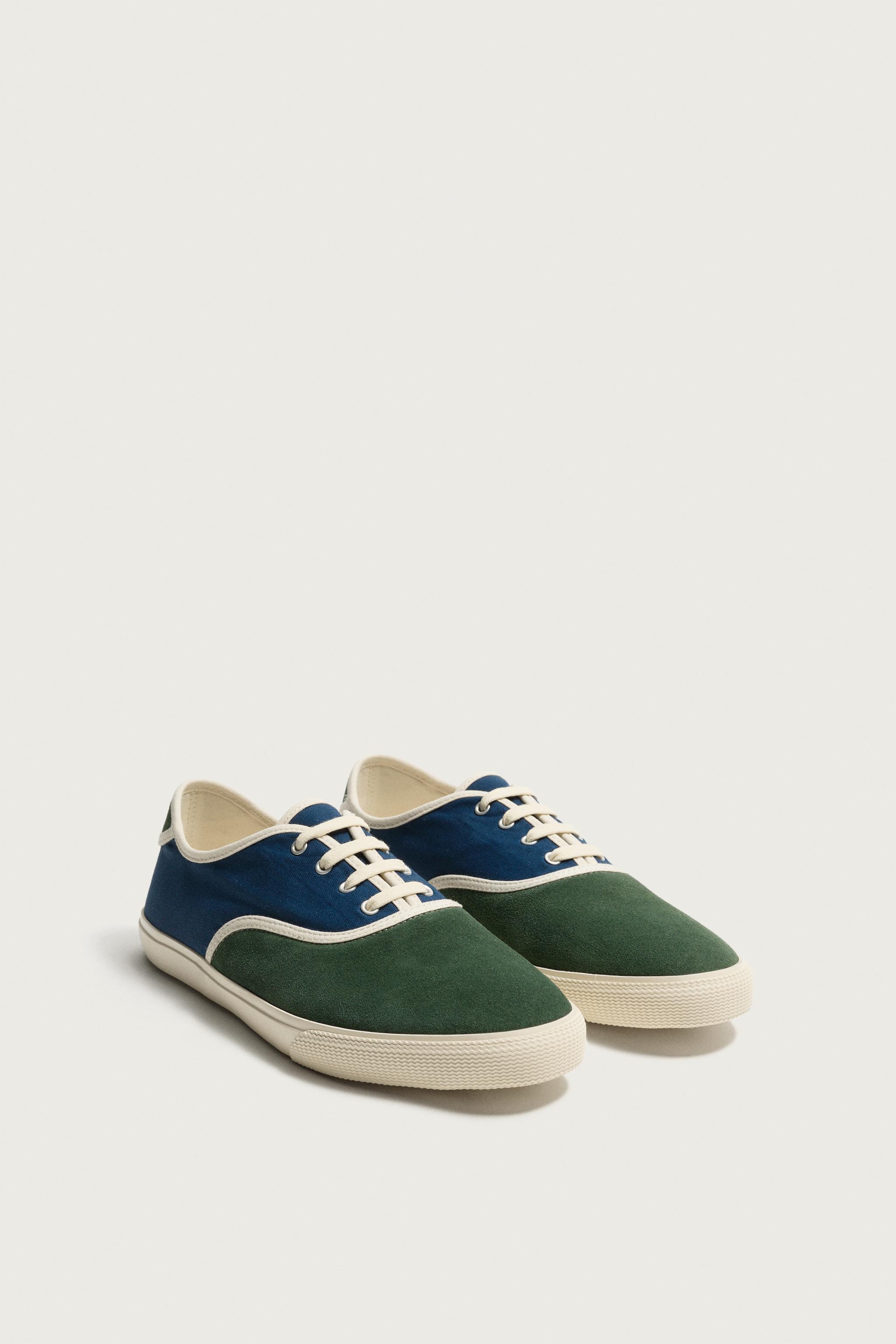 COMBINATION LEATHER SNEAKERS — Green