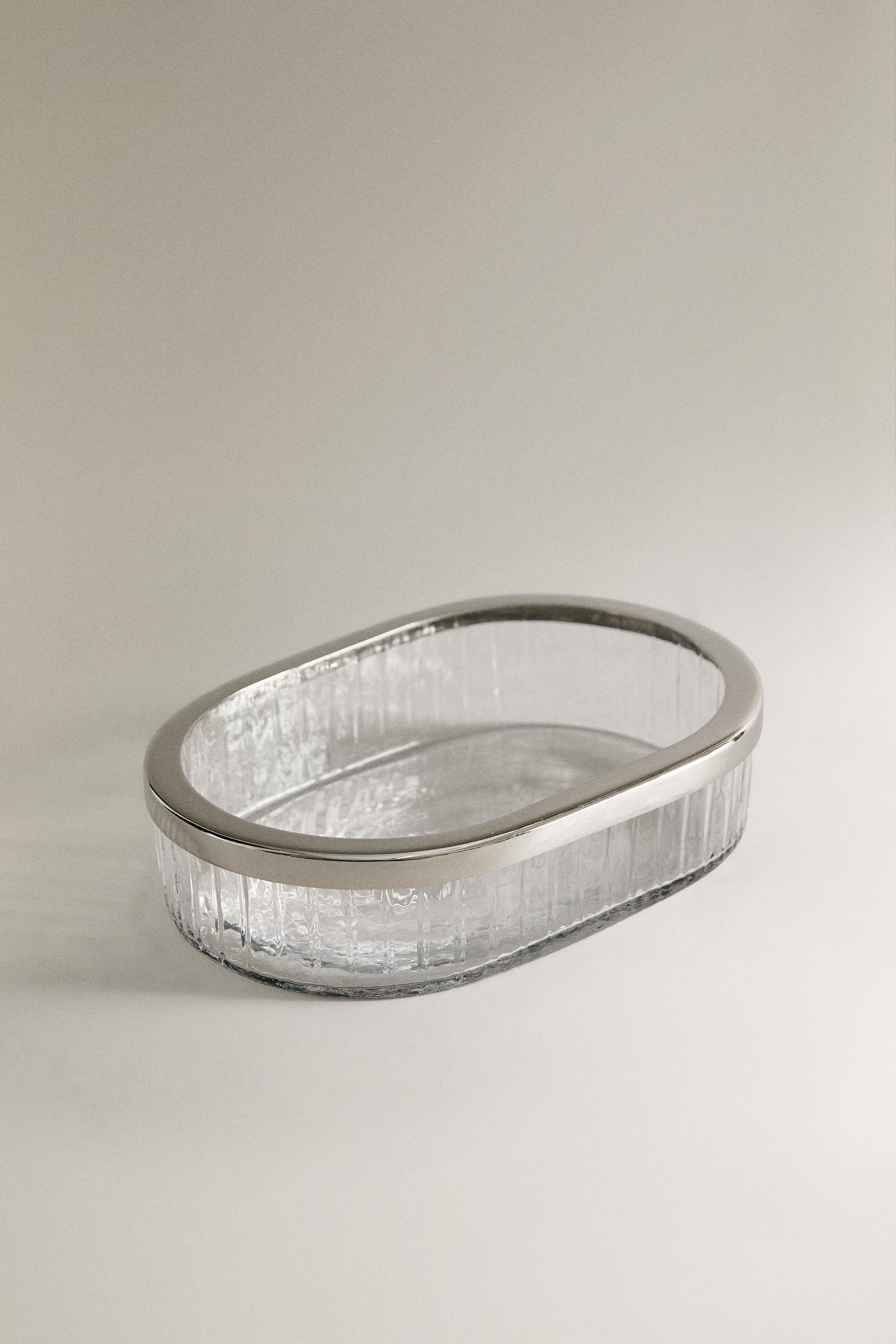 GLASS AND METAL BATHROOM SOAP DISH