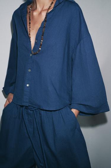 LINEN BLEND SHIRT ZW COLLECTION - Indigo by Zara