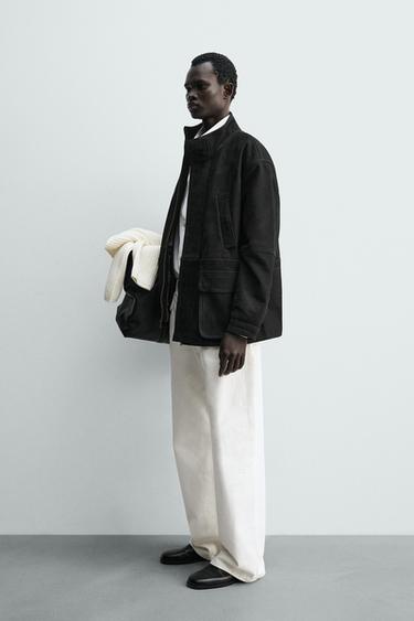 LEATHER RELAXED FIT PARKA - Anthracite grey by Zara - Image 3