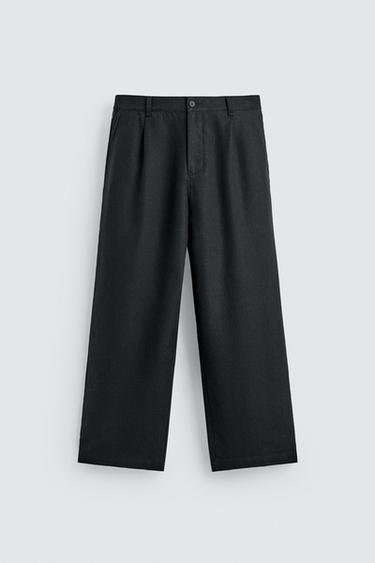 Zara LINEN - VISCOSE RELAXED FIT PANTS - Black