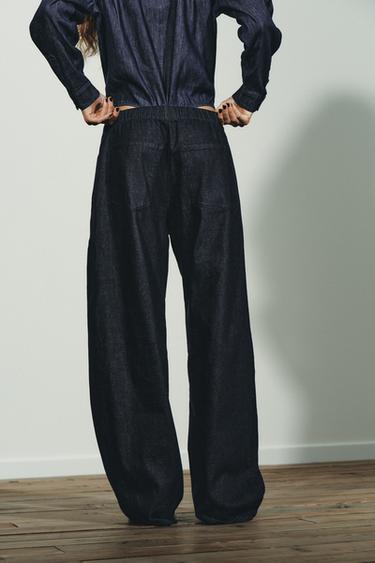 PANTALON EFFET DENIM À PLIS - Indigo foncé de Zara - Image 6