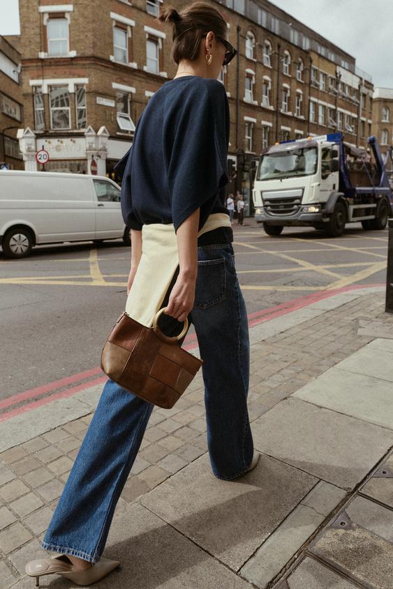 PATCHWORK RIGID HANDLE MINI BUCKET BAG