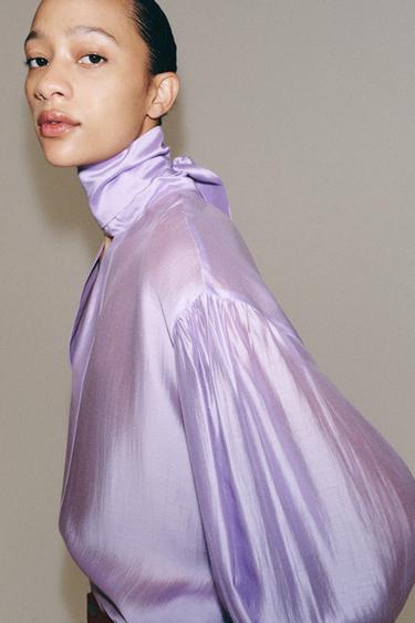 CHEMISE SATINÉE À LIENS ZW COLLECTION - Violet de Zara - Image 7