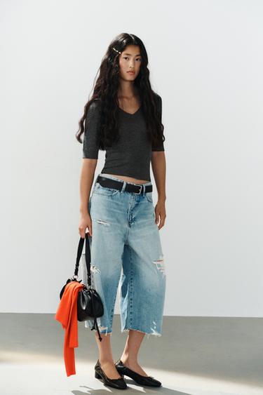 CAMISETA ESCOTE PICO - Gris antracita de Zara