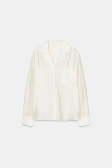 CAMISA BOLSILLO BORDADO ZW COLLECTION - Blanco roto de Zara - Imagen 0