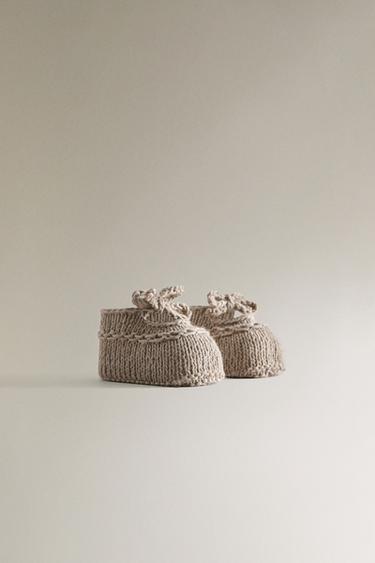 CHUNKY KNIT BALLERINAS WITH TIE - Light beige de Zara - Image 1