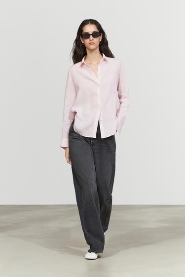 Zara Flowing 100% linen shirt - Pink - Image 0