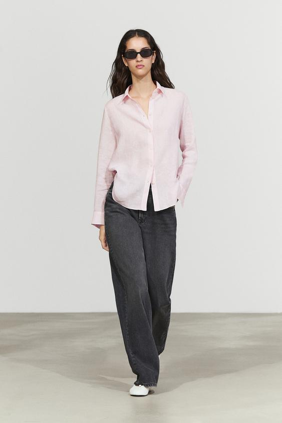 Zara Flowing 100% linen shirt - Pink - Image 0