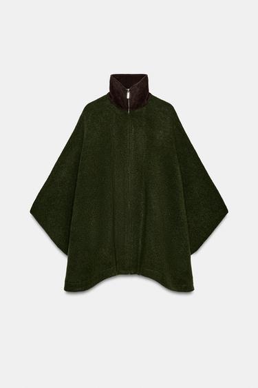 CAPA PUNTO CUELLO COMBINADO PANA - Khaki de Zara - Imagen 0