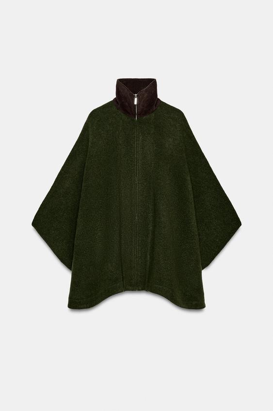 CAPA PUNTO CUELLO COMBINADO PANA - Khaki de Zara - Imagen 0