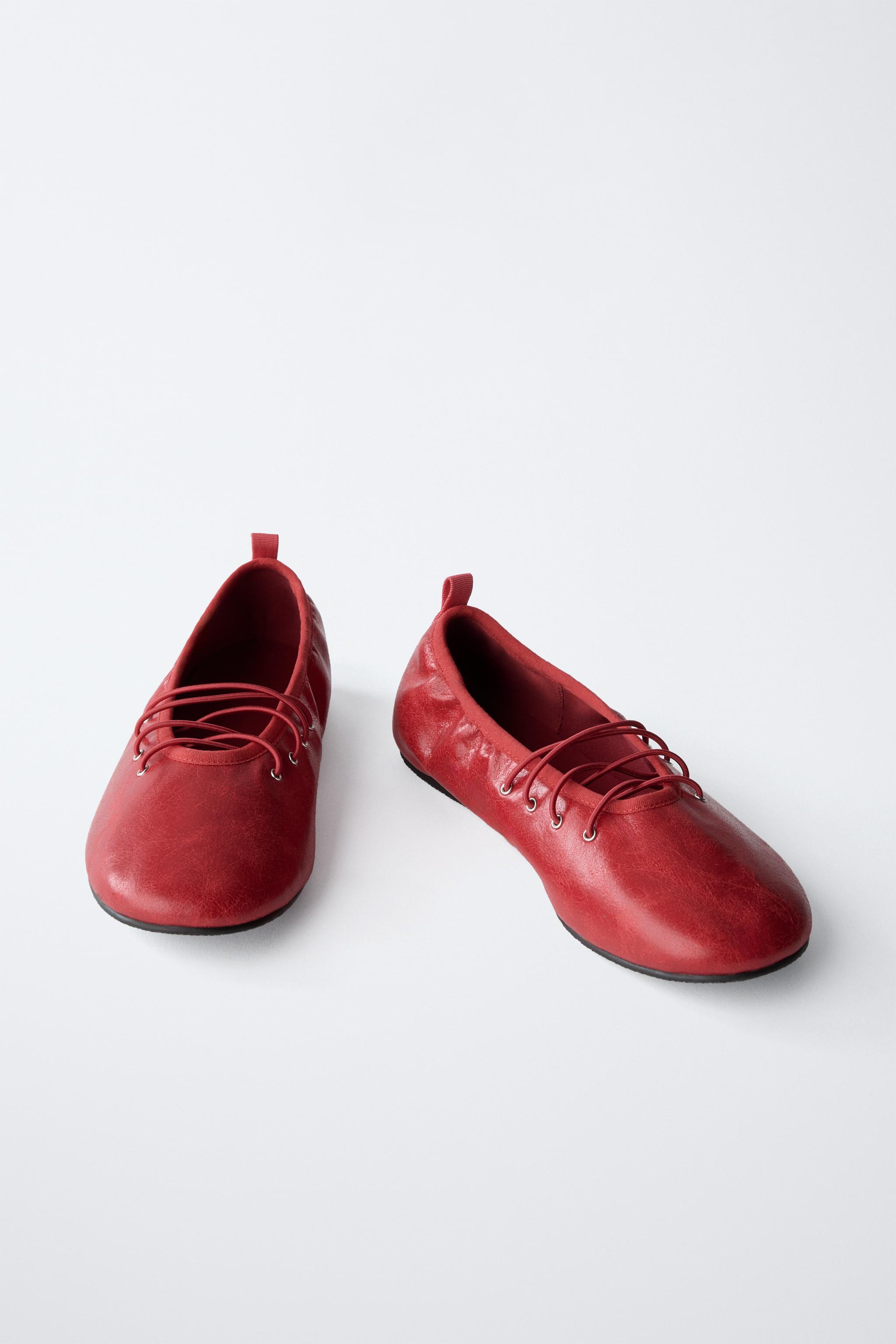 【PORTERNA】Sarah Lace Up Flat Shoes New ZARA Leather Ballerinas w/ Strap & Flower Pointed Toe