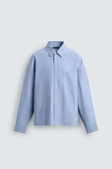 РУБАШКА BOXY FIT ОКСФОРД — НЕБЕСНО-ГОЛУБОЙ от Zara