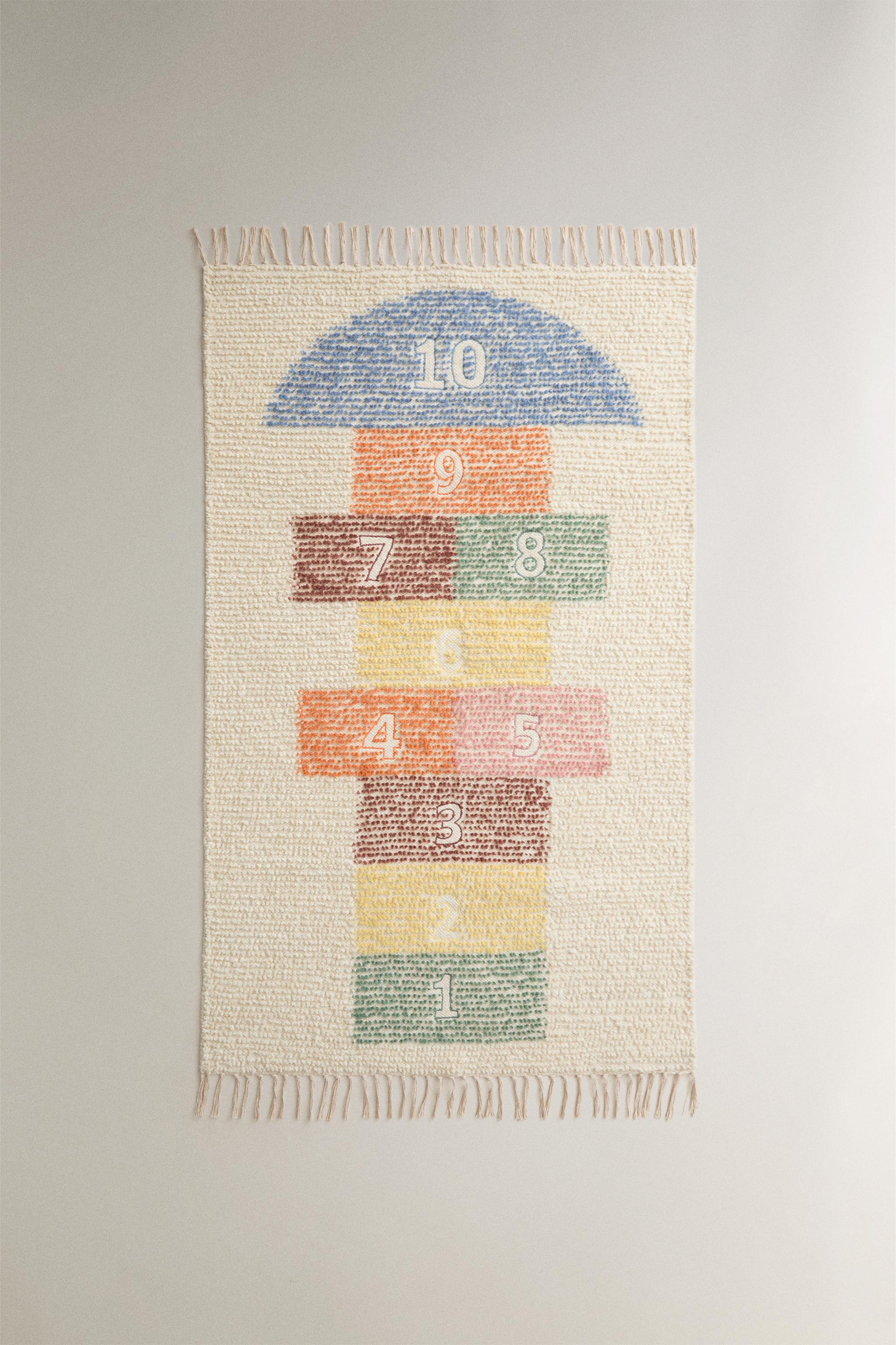 KIDS' HOPSCOTCH WOOL RUG — Light beige