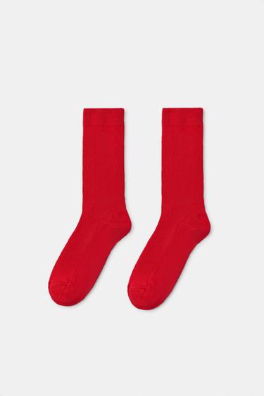 BASIC MICRO-RIBBED SOCKS - Red by Zara
