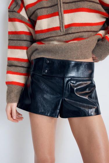 Zara FAUX LEATHER SHORTS - Black