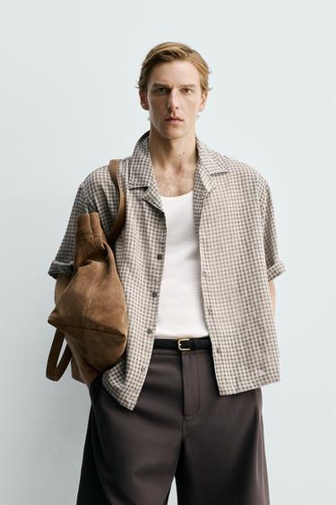 قميص جاكار مربعات فيت مريح - أخضر الخاص بـ Zara
