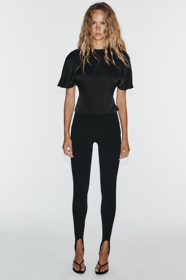 SATIN TOP WITH SHOULDER PADS AND STRAPS - Black by Zara